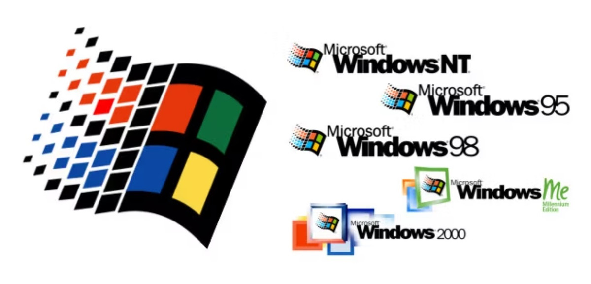 Đến giai đoạn 1995 - 2000, mọi người quen gọi là Windows 9x, cửa sổ bay được nghiêng nó theo chiều kim đồng hồ ở một góc nhỏ, gợi ý về sự chuyển động theo thời gian. Ảnh Microsoft