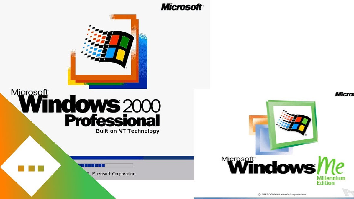 Chỉ riêng Windows 2000 (build trên nền NT) và phiên bản Thiên niên kỷ (Millenium Edition) là có thêm chút khác biệt khi có nhiều ô cửa ở sau nền cửa sổ bay với ý nghĩa nó tập hợp những điểm tối ưu của các phiên bản trước. Ảnh Microsoft