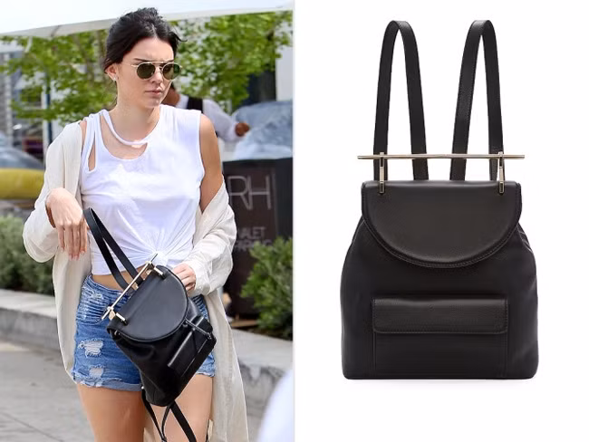 Chiếc ba lô màu đen bằng da của M2Malletier, giá 1.750 USD là một trong những phụ kiện yêu thích nhất của Kendall Jenner.