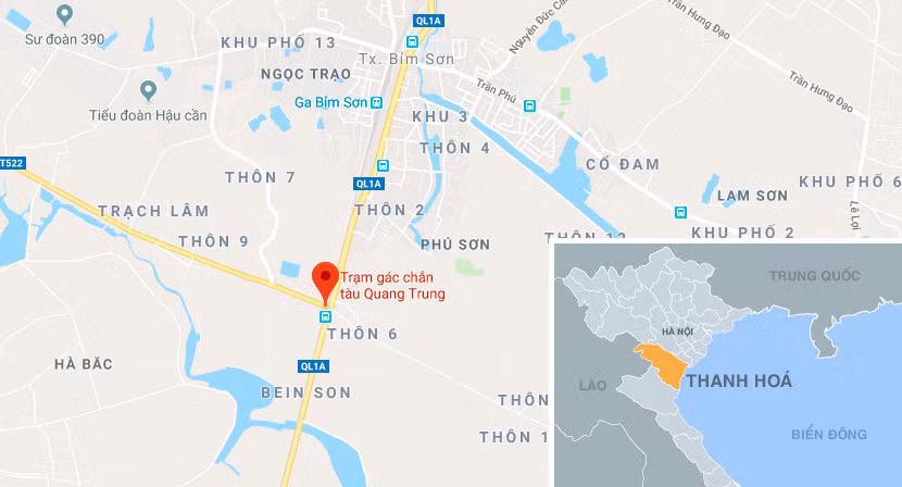 Vị trí chắn gác tàu Quang Trung - nơi chiếc cầu bộ hành vượt đường sắt vừa hoàn thành. Ảnh: Google Map