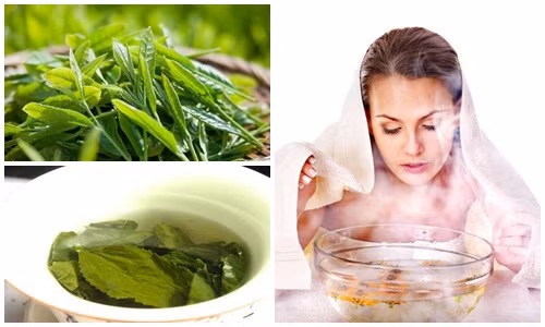 Xông hơi với trà xanh. Nước trà xanh không uống hết trong ngày và đã nguội, bạn cho vào bình xông hơi, đun sôi lại và xông hơi toàn thân. Chất chống ô-xy hóa và catechin trong trà xanh sẽ được đẩy vào lỗ chân lông, giúp thải độc, làm sạch, dưỡng ẩm da và tăng cường lưu thông máu. Nếu có ít nước dư thừa, bạn đun nóng lại nước và xông cho vùng mặt.