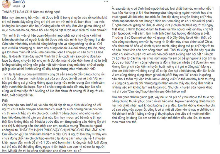 Sau Minh Tuyet, Vy Oanh khau chien voi HH Thu Hoai