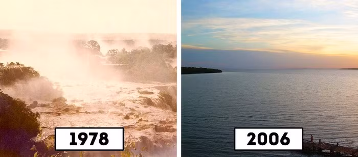 3. Thác Guaíra ở biên giới Brazil-Paraguay: Nơi tuyệt đẹp này là từng là một thác nước. Nhưng năm 1982, chúng trở thành đập thủy điện Itaipu. Và những tảng đá ở đó đã bị phá bỏ bằng thuốc nổ.