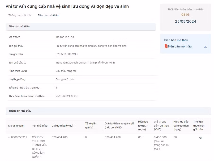 TPHCM: Duy nhất Công ích Q.1 dự gói thầu cung cấp NVS lưu động TPHCM: Duy nhat Cong ich Q.1 du goi thau cung cap NVS luu dong