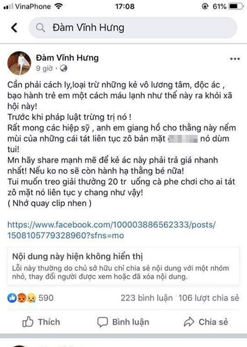 Giữa ồn ào, Đàm Vĩnh Hưng phân trần, anh là người có ảnh hưởng với công chúng nhưng lại chọn cách sai pháp luật, làm xao động đến dư luận cũng chỉ vì lòng trắc ẩn dành cho đứa trẻ. Ảnh: FBNV
