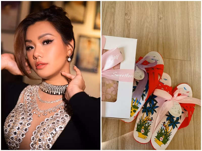 Không ít sao Việt khoe quà 8/3. Nữ ca sĩ Phương Vy Idol được bạn tặng đôi dép.