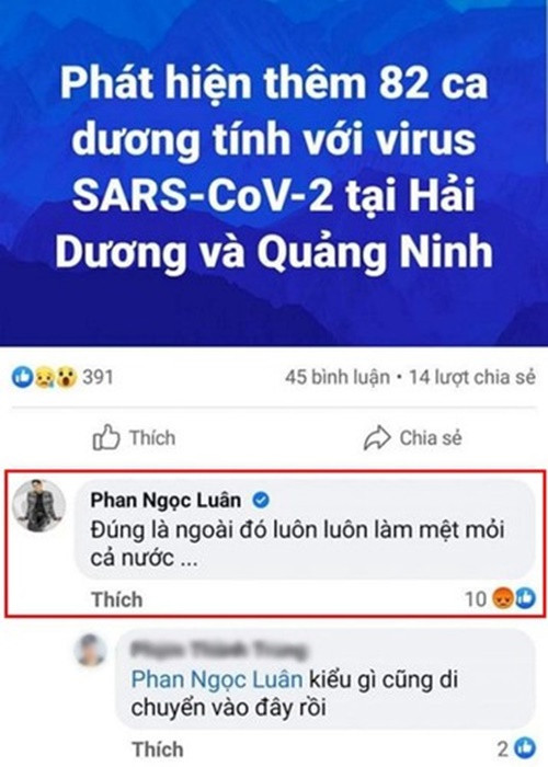 Năm 2021, khi để lại bình luận "đúng là ngoài đó luôn làm mệt mỏi cả nước" dưới một bài đăng của một Youtuber về tình hình dịch COVID-19 ở Quảng Ninh và Hải Dương, Phan Ngọc Luân bị ném đá dữ dội. Ảnh: Tiền Phong
