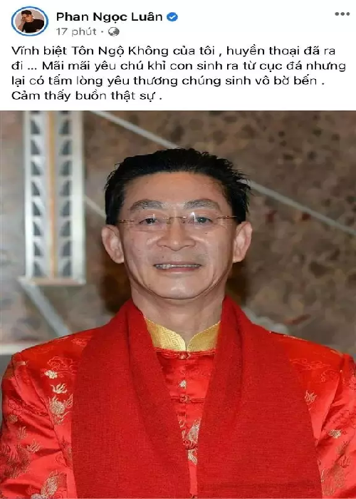 Tháng 4/2021, Phan Ngọc Luân bất ngờ đưa tin Lục Tiểu Linh Đồng qua đời. Trên trang cá nhân, anh viết: "Vĩnh biệt Tôn Ngộ Không của tôi, huyền thoại đã ra đi... Mãi mãi yêu chú khỉ con sinh ra từ cục đá nhưng lại có tấm lòng yêu thương chúng sinh vô bờ bến. Cảm thấy buồn thật sự". Tuy nhiên, tin đồn về Lục Tiểu Linh Đồng là giả mạo. Ảnh: Vietnamnet