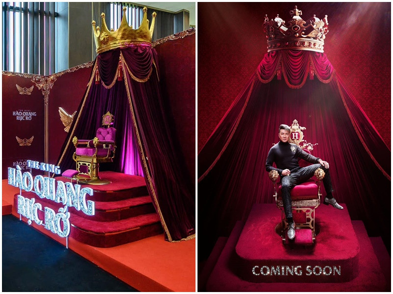 “Mọi người để ý kỹ sẽ thấy đó là chiếc ghế cắt tóc được làm cho lộng lẫy hơn, nhắc nhớ rằng Hưng bắt đầu mưu sinh với công việc gì và dù có thành công, Hưng cũng không bao giờ quên đi quá khứ”, giọng ca “Biển tình” nói. Ảnh: FBNV