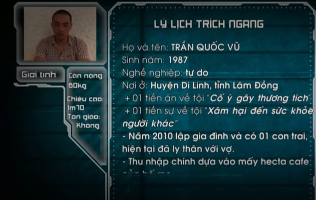 Một số đối tượng thuộc diện tình nghi, có liên quan đến việc làm ăn, vay mượn, nợ nần với anh Võ Thành Tuấn đã lọt vào “tầm ngắm” của cơ quan Công an, trong đó nổi cộm lên là Trần Quốc Vũ (SN 1987, ngụ cùng thôn Đồng Lạc 1), năm 2010 đã có một tiền án về tội cố ý gây thương tích nhưng được hưởng án treo. Vũ cũng chính là bạn thân của anh Võ Thành Tuấn từ nhỏ.