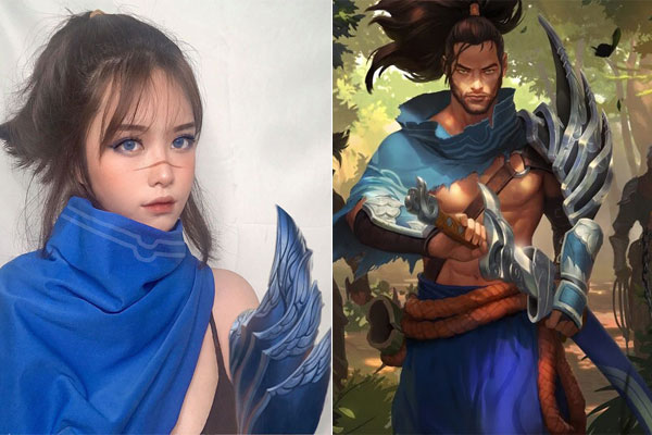 Khác với nét ma mị của Kai'Sa, nữ game thủ hóa thân thành "Đấng" Yasuo trở nên mạnh mẽ hơn nhưng vẫn không kém phần thu hút.