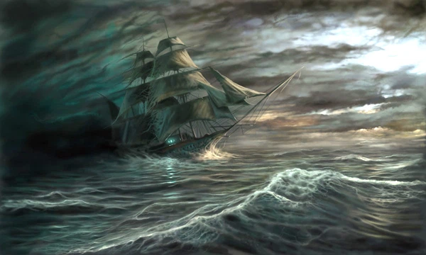 Khoảnh khắc cơ thể của phiến quân chạm mặt nước, một tiếng nói kì bí xuất hiện, đưa ra lời nguyền rủa về hành động của vị thuyền trưởng: "Ngươi sẽ phải lái thuyền trên đại dương vĩnh viễn với một đoàn người chết ma quái mang đến cái chết cho tất cả những ai nhìn thấy con tàu của ngươi và không bao giờ được cập cảng…"