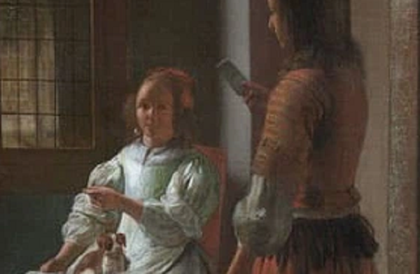 Trên tay của người đàn ông trong ảnh có cầm một vật gi đó giống hệt như hình dáng của chiếc iPhone. Tuy nhiên trên thực tế, đó chỉ một phong thư đúng như tên của bức tranh này.