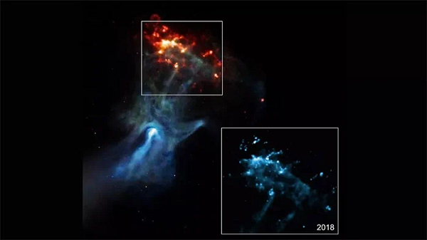 Đài quan sát tia X Chandra của NASA đã thu thập được hình ảnh "bàn tay ma quái khổng lồ" vươn dài trong vũ trụ, sinh ra bởi cái chết của một ngôi sao lớn trong một vụ nổ siêu tân tinh.