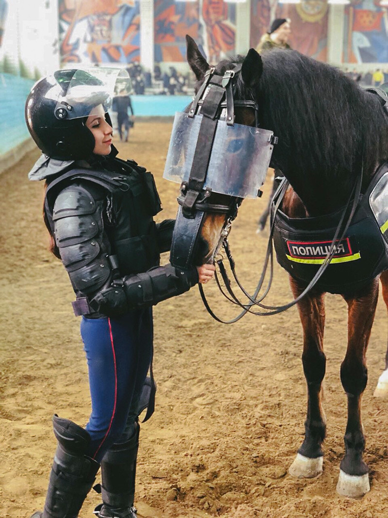 Darya ân cần với chú tuấn mã của mình.