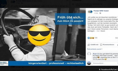 Be trai 8 tuoi tu phong o to 140km/h o Duc