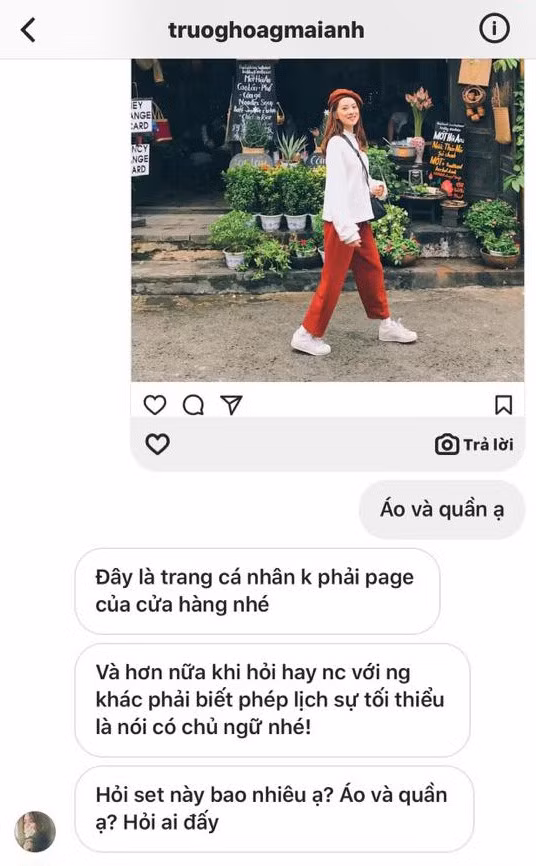 Mai Anh bị tố dùng thái độ khó chịu tương tự và nói không có chủ ngữ rõ ràng với khách hàng.