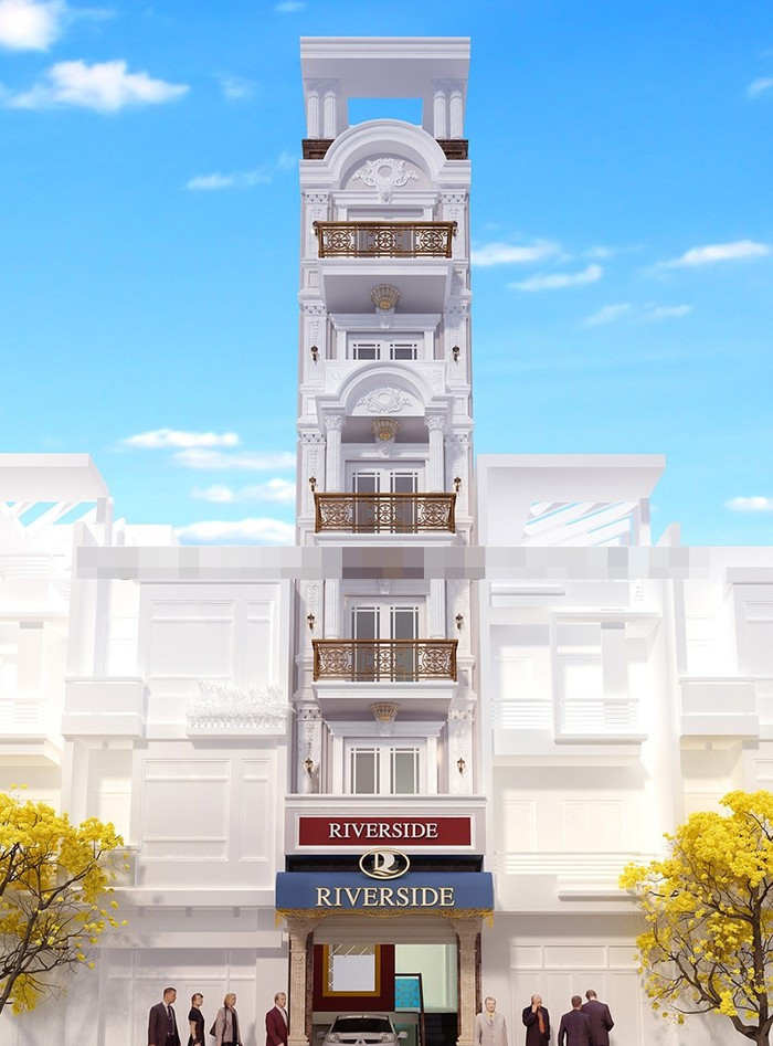 Thiết kế nhà ống 5 tầng mái bằng mang dáng vẻ khỏe khoắn trẻ trung. Ảnh: Vinatrens.