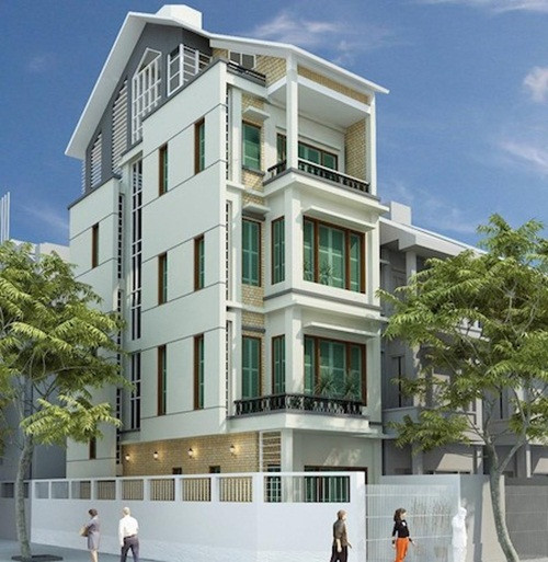 Nhà 5 tầng có thang máy được đơn giản hóa tối đa kiến trúc ngoại thất. Ảnh: Thietkethicongnhadep.