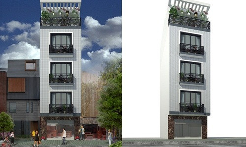 Toàn bộ tầng 1 của ngôi nhà được bố trí làm gara và bếp. Tầng 2 là không gian phòng khách và phòng ăn. Ảnh: Ktshanoi.