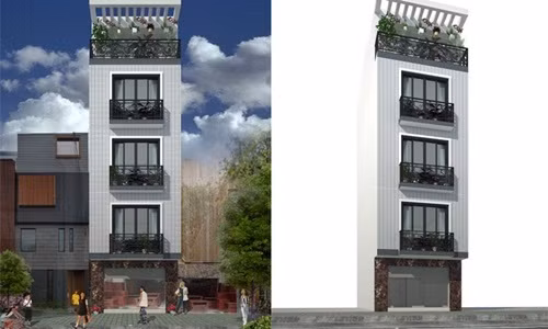 Toàn bộ tầng 1 của ngôi nhà được bố trí làm gara và bếp. Tầng 2 là không gian phòng khách và phòng ăn. Ảnh: Ktshanoi.