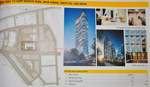 Trong đó, khu trung tâm dịch vụ thương mại, văn phòng giao dịch, khách sạn 5 sao, quảng trường đô thị, có tổng diện tích đất xây dựng theo lô là 13,31ha. Mật độ xây dựng tối đa 50%, cao tối đa 22 tầng. Ảnh: Hanoi.