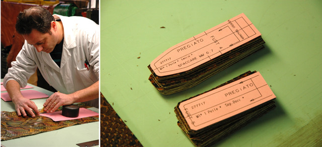 Người thợ cắt nguyên vật liệu theo đúng kích thước có sẵn.