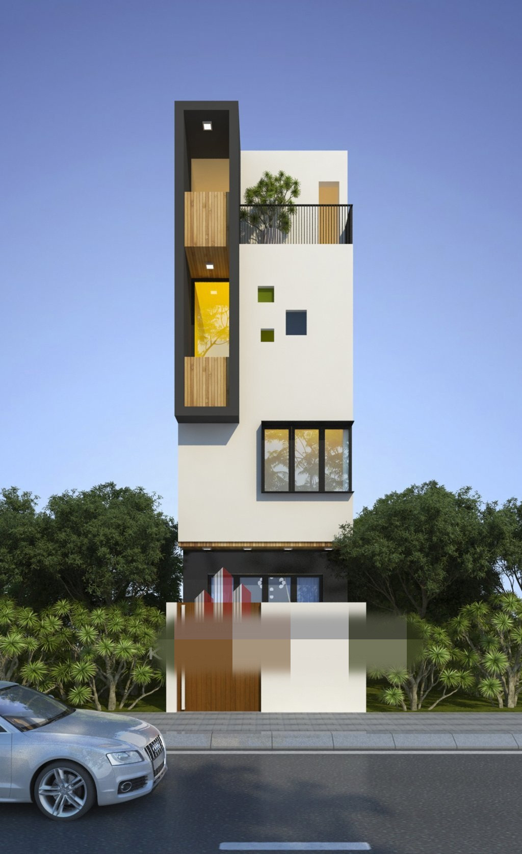 Ngôi nhà lấy màu trắng tinh khôi làm chủ đạo kết hợp màu đen huyền bí ở cánh cửa. Ảnh: Kienntrucmoi.