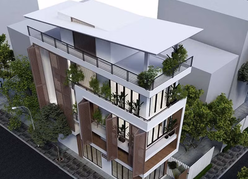 Hình khối vuông vắn đơn giản kết hợp đan xen tạo sự độc đáo và ấn tượng. Ảnh: Arhome.