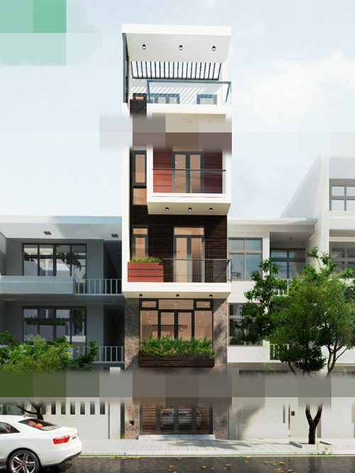 Nhà phố kiến trúc đơn giản tạo thành từ những khối hình học vuông vức. Ảnh: Catxanh.