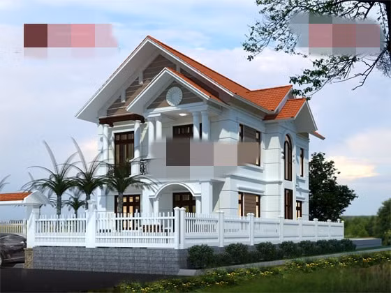 Mẫu biệt thự cổ điển cách tân 2 tầng được thiết kế với hệ thống của gỗ kính đẹp mắt. Ảnh: Angcovat.