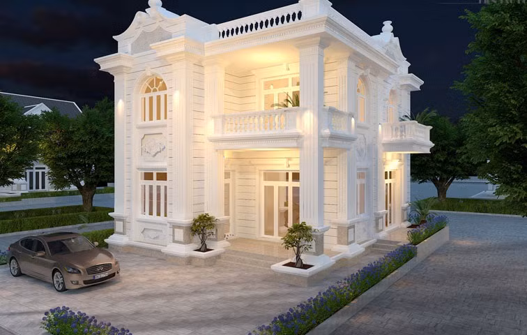 Đẳng cấp của căn biệt thự nằm ở cách sử dụng tông màu trắng vàng chủ đạo. Ảnh: Duynguyen.