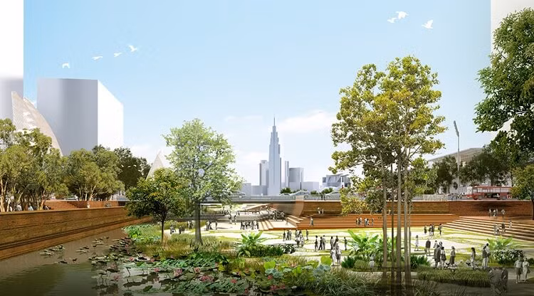 Những hạng mục này sẽ là không gian mô phỏng các công trình hiện hữu về Chủ tịch Hồ Chí Minh tại khu di tích Phủ Chủ tịch, với tỷ lệ nhỏ hơn. Ảnh: Rever Blog.