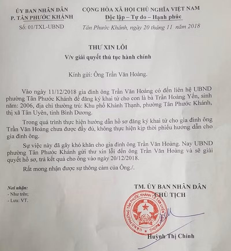 Phuong khong cap giay khai tu: So tu phap Binh Duong noi gi?