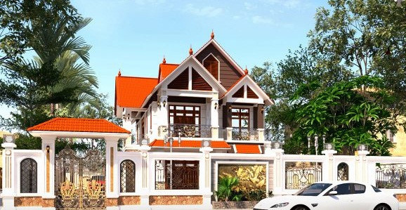 Cổng chính và hàng rào thiết kế cân xứng mang đến vẻ đẹp bề thế cho công trình. Ảnh: Thietkethicongnhadep.