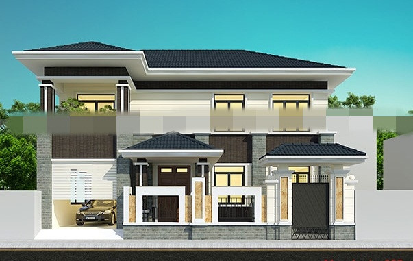 Biệt thự mái thái có thiết kế gara ô tô trong nhà. Ảnh: Maunhadep902.