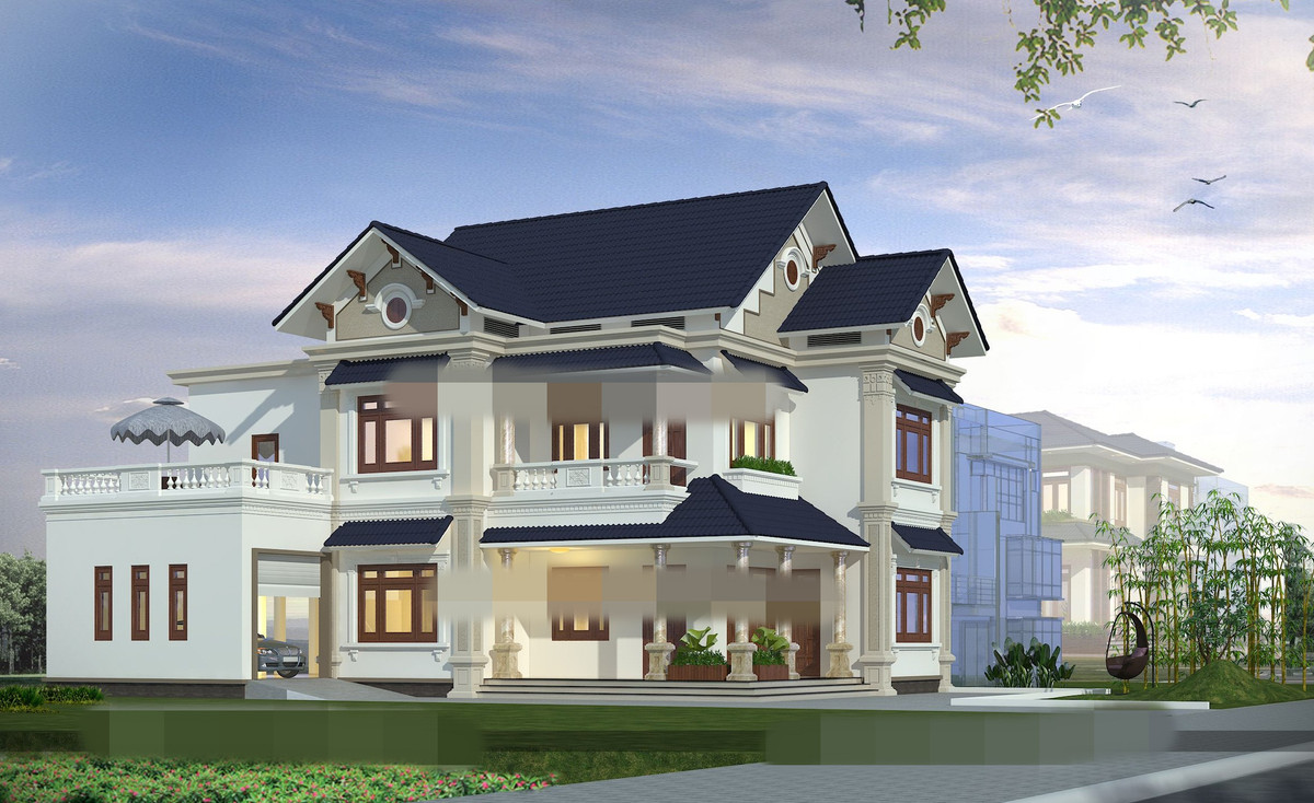 Biệt thự 2 tầng tạo hình mái thái được ưa chuộng bởi không quá đồ sộ, thiên về kiểu nhà đẹp vừa vặn. Ảnh: Kientruc2t.