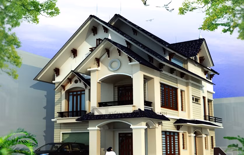 Biệt thự 3 tầng mái thái phong cách cổ điển đang là lựa chọn hàng đầu của các gia đình giàu có. Ảnh: Kientrucnhatranh.