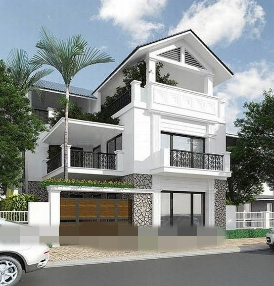 Nhà 3 tầng mái thái thiết kế chữ L nhằm tối ưu về cả diện tích sàn sử dụng và sân vườn thoáng mát. Ảnh: Thietkenhadepmoi.