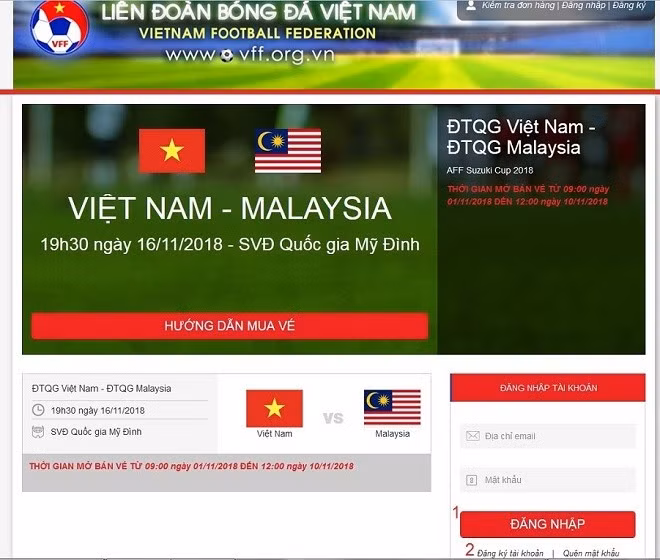 Cach mua ve online tran ban ket Viet Nam - Philippines tren san My Dinh