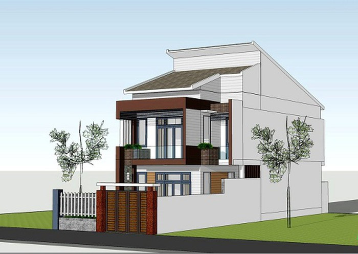 Thiết kế nhà hiện đại phối giữa chất liệu gỗ và kính ở mặt tiền. Ảnh: Internet.