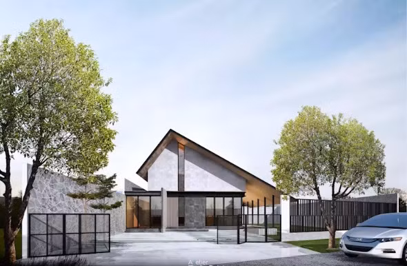 Nhà mái dốc sở hữu kiến trúc mặt đứng hiện đại và hút mắt. Ảnh: Homify.