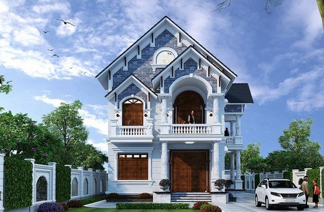 Nhà phố mái thái kết hợp nét hiện đại phóng khoáng kiểu biệt thự châu Âu. Ảnh: Thietkenhadepmoi.