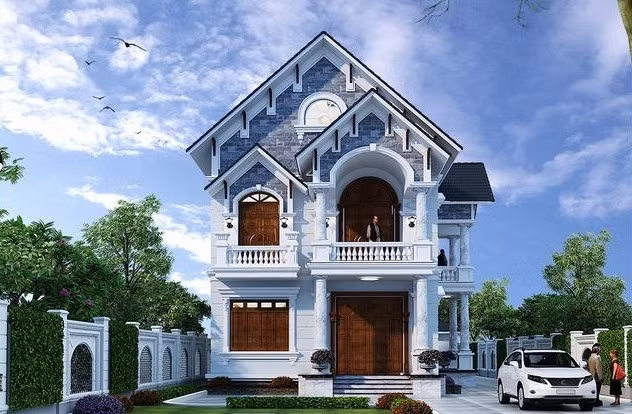 Nhà phố mái thái kết hợp nét hiện đại phóng khoáng kiểu biệt thự châu Âu. Ảnh: Thietkenhadepmoi.