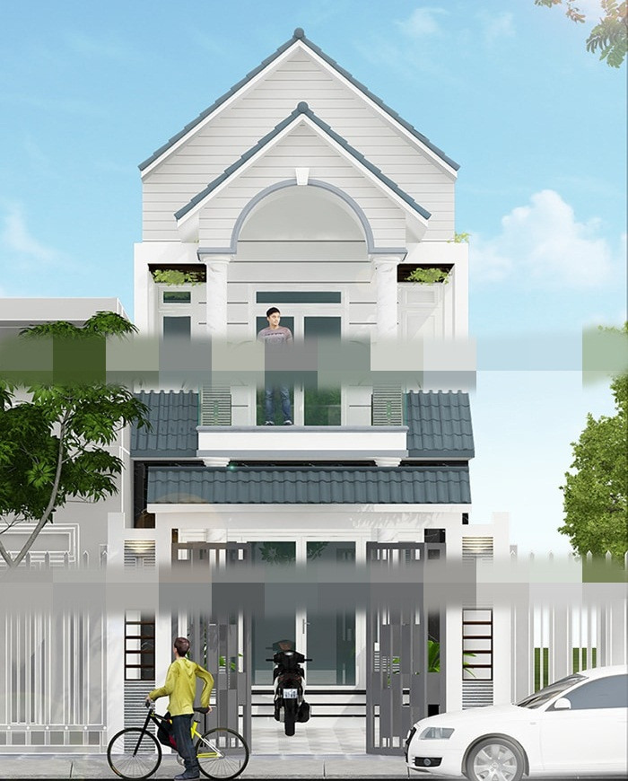 Mặt tiền nhà mái thái sử dụng gạch ốp tường cao cấp với màu đen sang trọng nổi bật bên cạnh sắc trắng tinh khôi, giúp ngôi nhà cuốn hút hơn rất nhiều. Ảnh: Xaydungnhadepmoi.