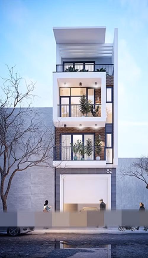 Mẫu nhà phố 4 tầng hiện đại trên diện tích 5mx14m có chi phí khoảng 900 triệu đồng. Ảnh: Housevn.