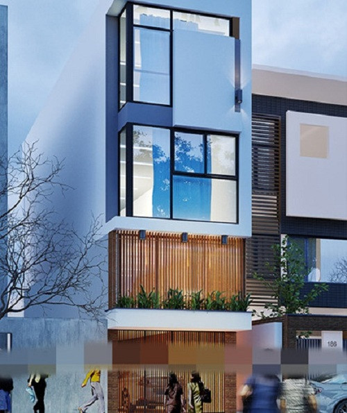 Một chút sáng tạo trong thiết kế mặt tiền tạo tính thẩm mỹ tinh tế cho ngôi nhà ống 4 tầng. Ảnh: Housevn.