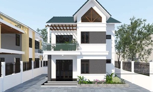  Mẫu nhà vườn mái thái 2 tầng thiết kế đơn giản, vật liệu hoàn thiện, trang trí ít nên không phát sinh nhiều chi phí trong quá trình thi công. Ảnh: Thietkethicongnhadep.