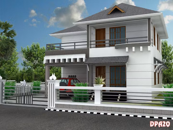 Nhà 2 tầng đẹp sang trọng với gam màu trắng nâu chủ đạo. Ảnh: Kientrucdpa.