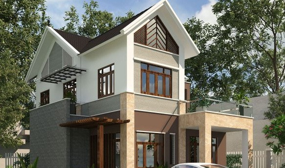 Màu trắng kết hợp với sự chấm phá màu nâu của sơn tạo điểm nhấn cho ngôi nhà. Ảnh: Thietkethicongnhadep.